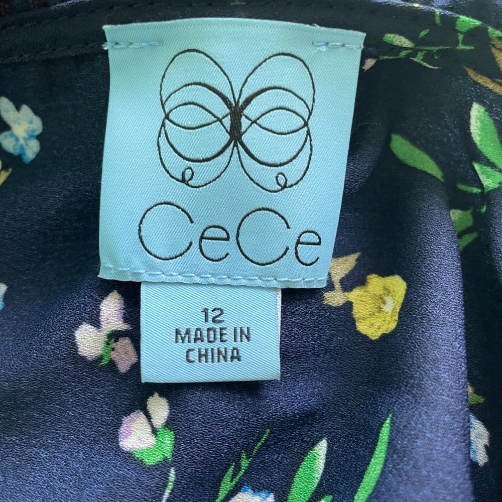 CeCe Bouquet Print Puff Sleeve A-line Midi Dress (L) Classic Navy - NWT - Picture 5 of 9